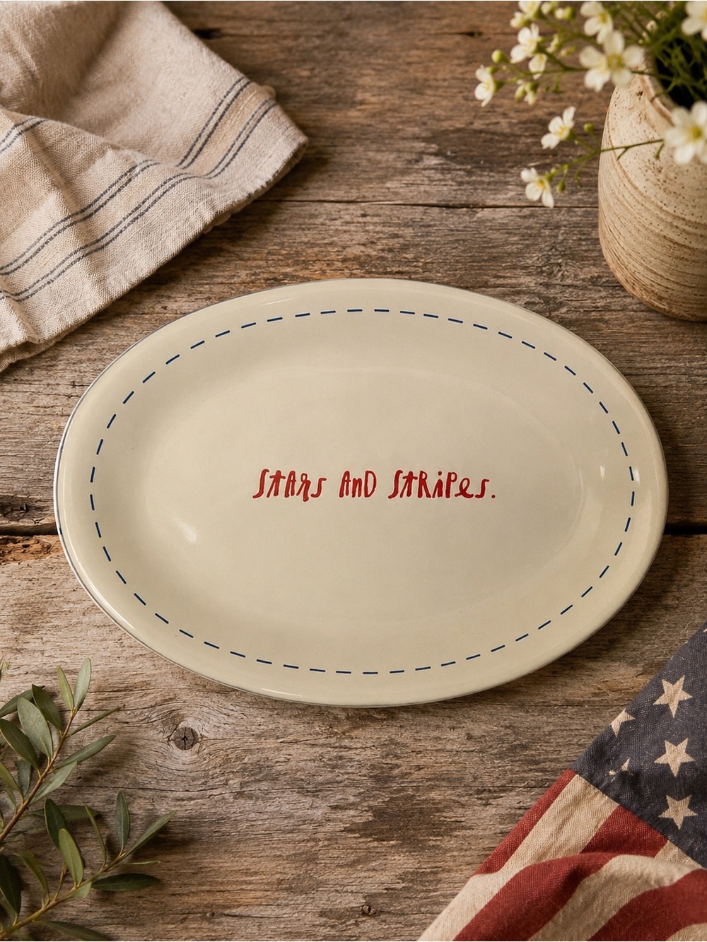 Rae Dunn Stars & Stripes Oval Plate‎ July 4th Plate
